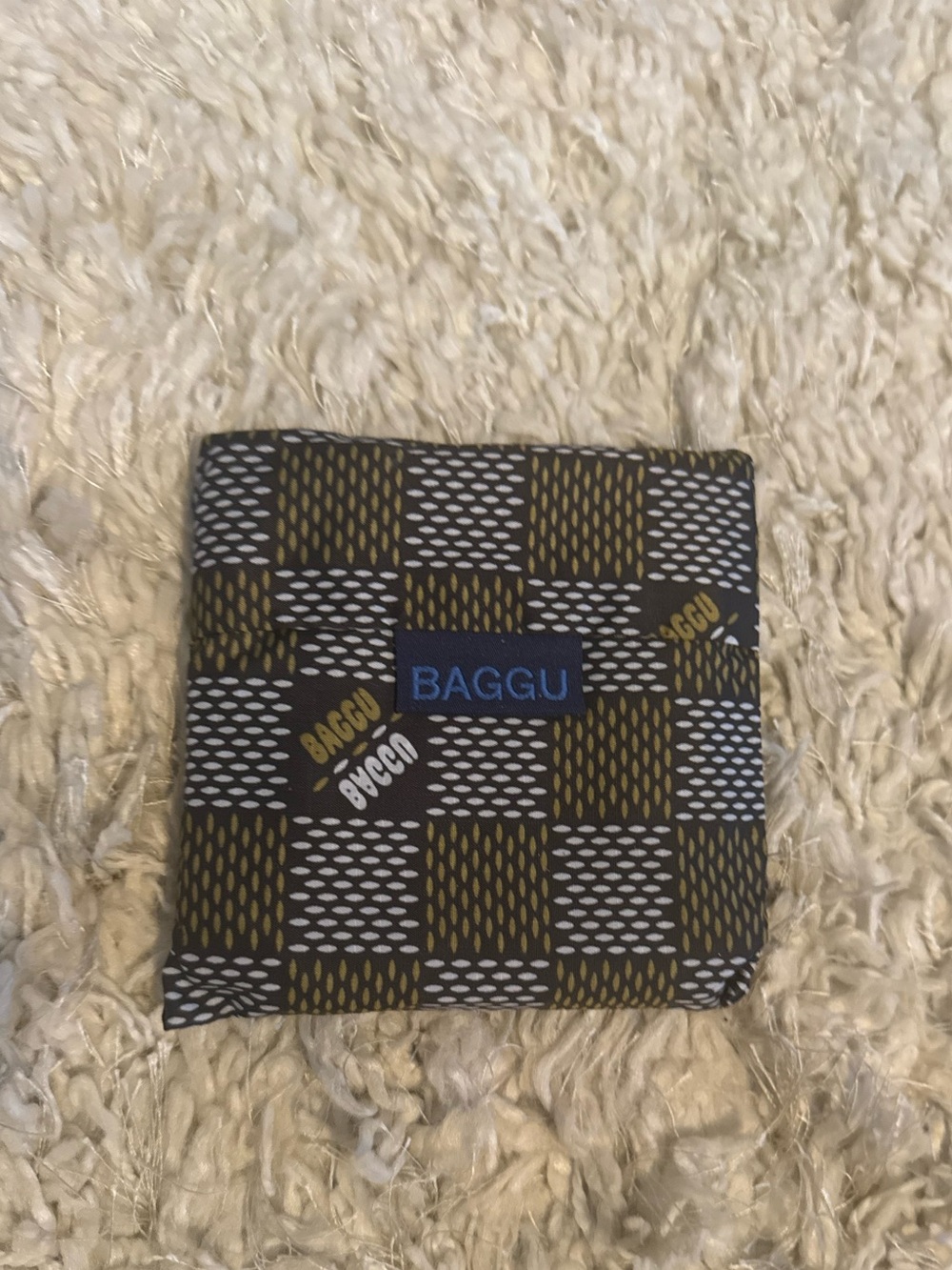 BAGGU Foldable “Woven Check” Tote - Gold, White, Grey - Standard size